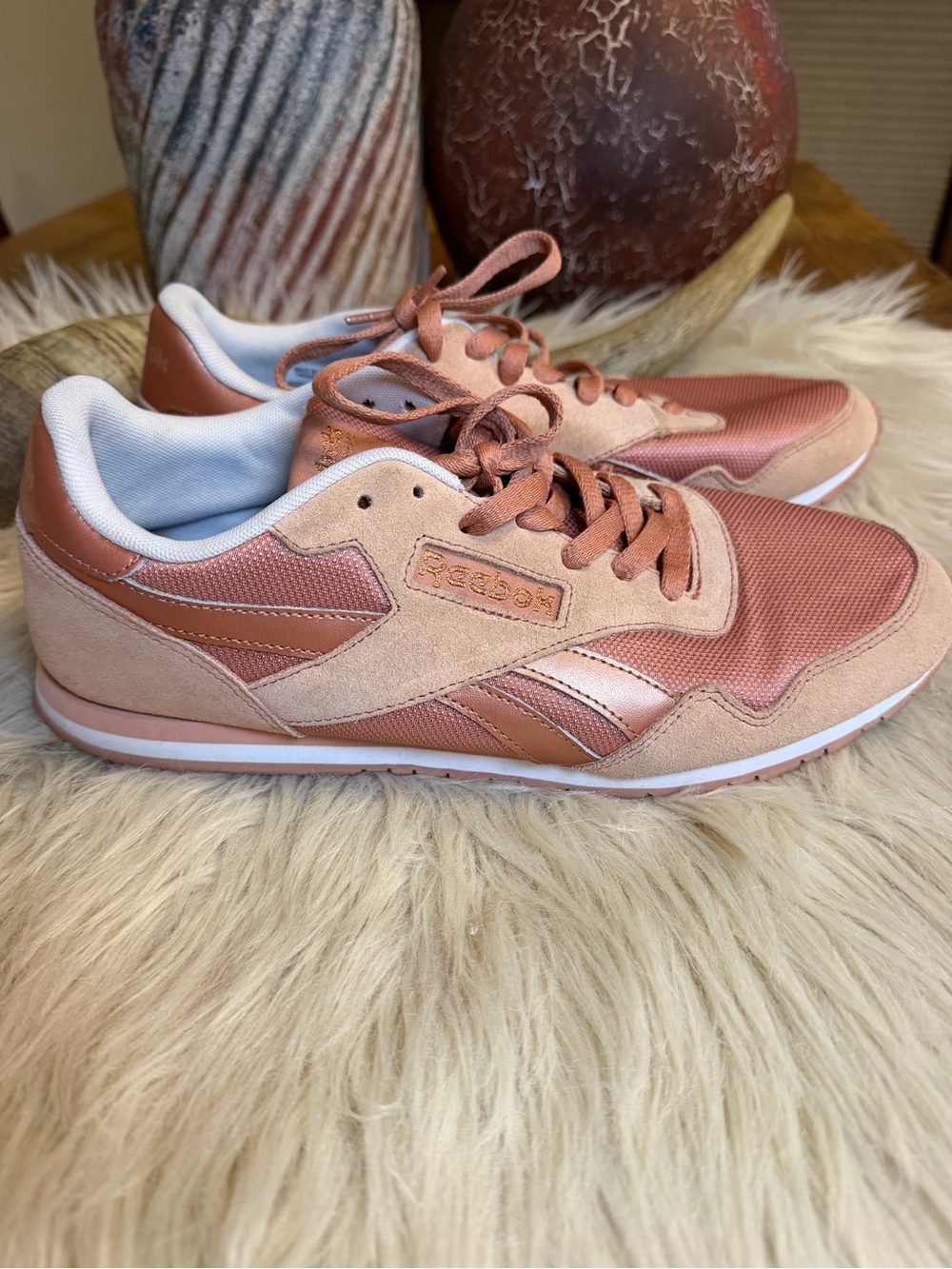Reebok Classic Nylon Sneakers Women 11 Blush Pink Rose Gold Retro